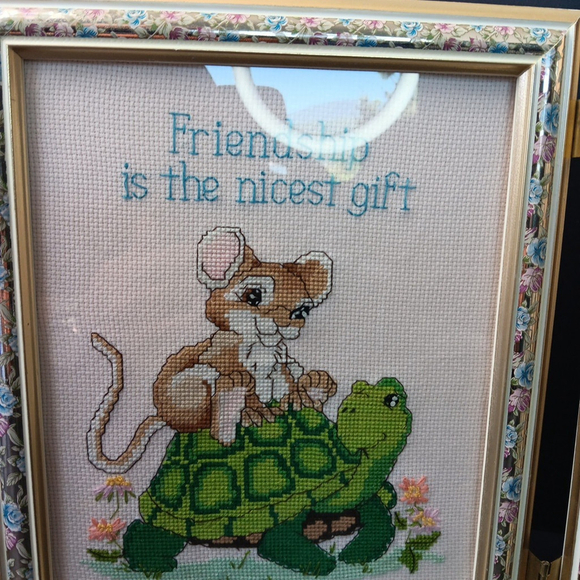 Needlepoint Finished In Frame Desk Decor Gorgeous! Turtle Rabbit Mouse Canada - Picture 8 of 16